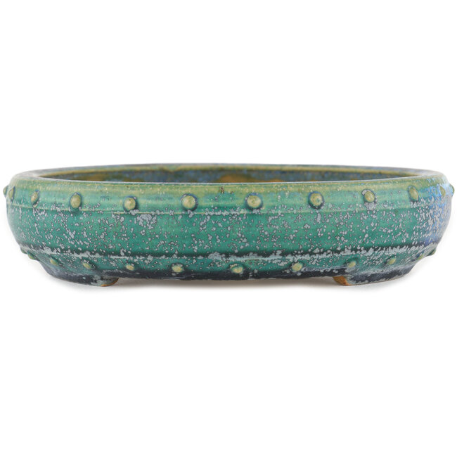 Round green bonsai pot by Koyou - 190 x 190 x 40 mm