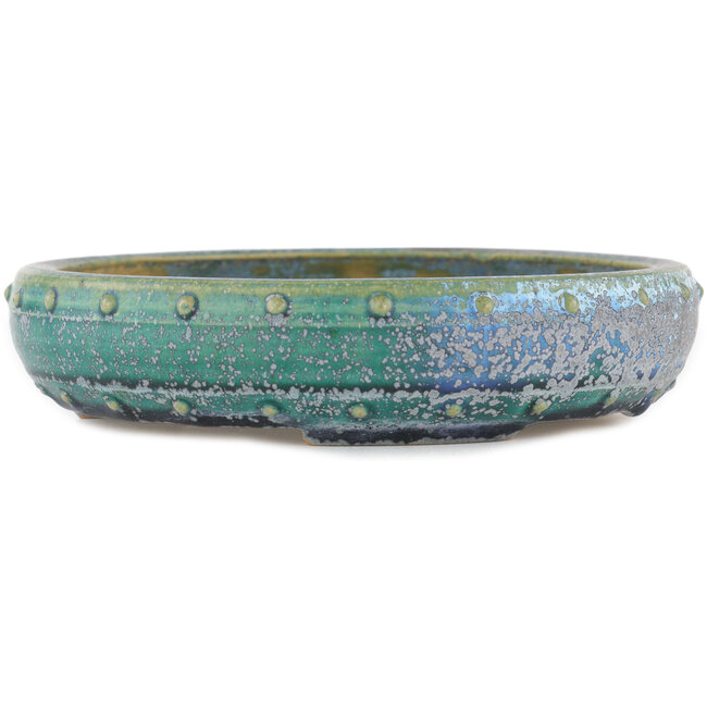 Round green bonsai pot by Koyou - 190 x 190 x 40 mm