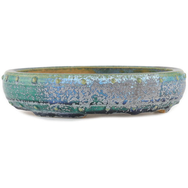 Round green bonsai pot by Koyou - 190 x 190 x 40 mm