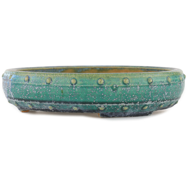 Round green bonsai pot by Koyou - 190 x 190 x 40 mm