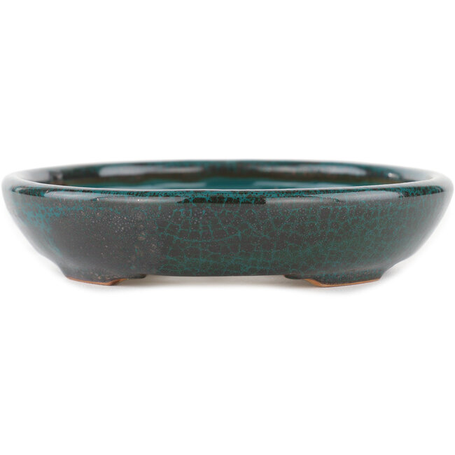 Oval green bonsai pot - 171 x 146 x 28 mm