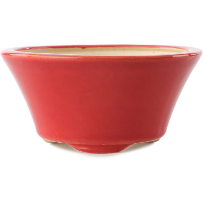 Round red bonsai pot by Yixing - 135 x 135 x 65 mm