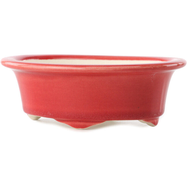 Oval red bonsai pot by Yixing - 170 x 130 x 60 mm