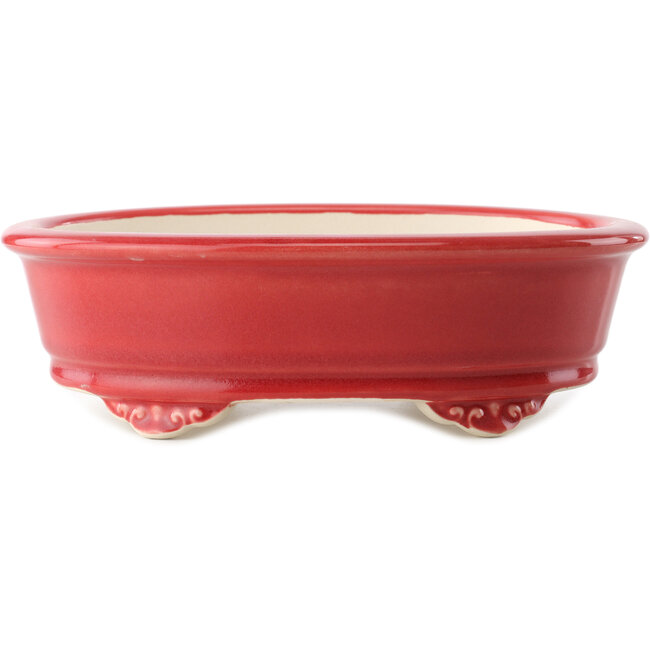 Oval red bonsai pot by Yixing - 270 x 200 x 80 mm