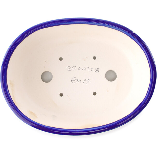 Oval dark blue bonsai pot by Yixing - 235 x 185 x 75 mm