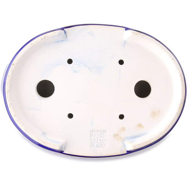 Maceta ovalada para bonsái azul oscuro de Yixing - 235 x 185 x 75 mm
