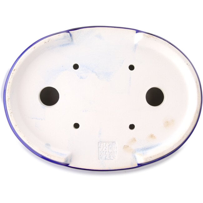 Ovale donkerblauwe bonsaipot van Yixing - 235 x 185 x 75 mm