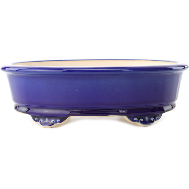 Pot à bonsaï ovale bleu foncé par Yixing - 270 x 200 x 80 mm