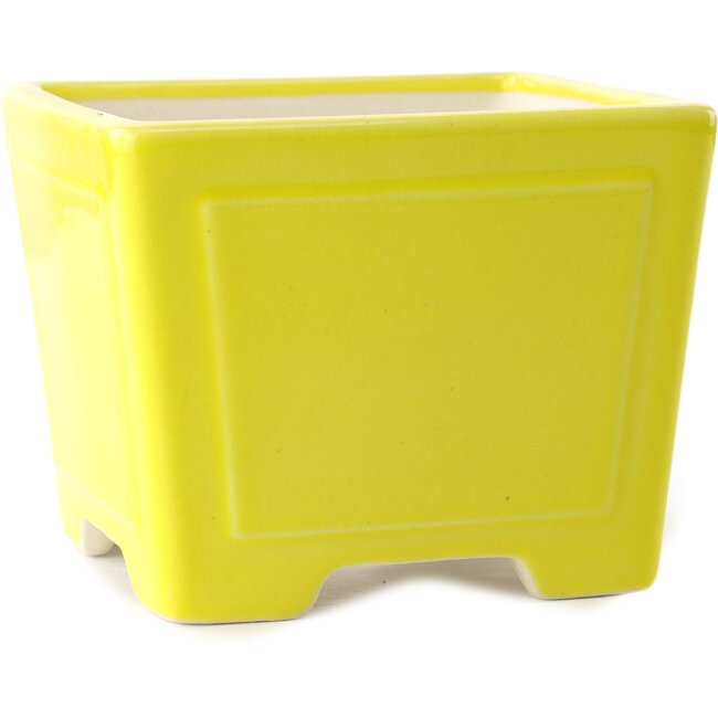Square yellow bonsai pot by Yixing - 140 x 140 x 110 mm