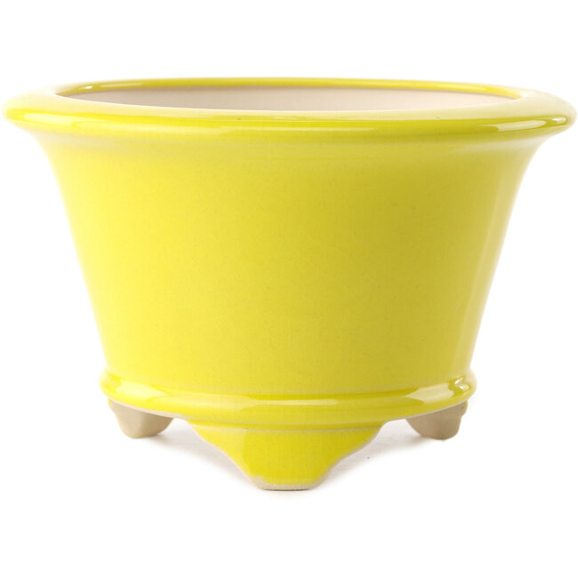 Round yellow bonsai pot by Yixing - 170 x 170 x 110 mm