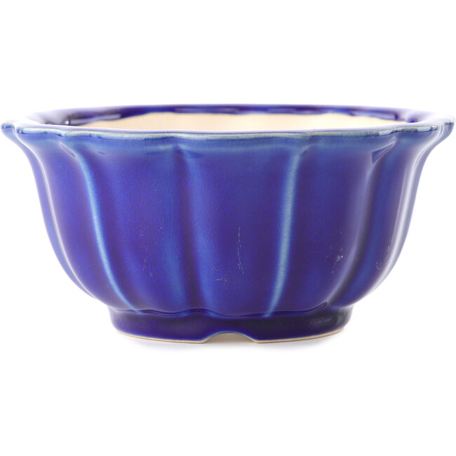 Round dark blue bonsai pot by Yixing - 135 x 135 x 65 mm