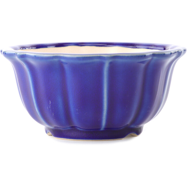 Round dark blue bonsai pot by Yixing - 135 x 135 x 65 mm