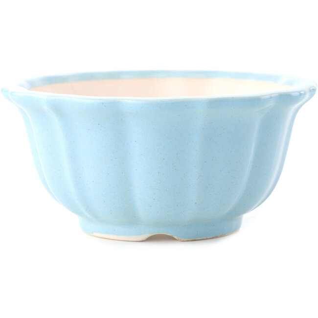 Round light blue bonsai pot by Yixing - 135 x 135 x 65 mm