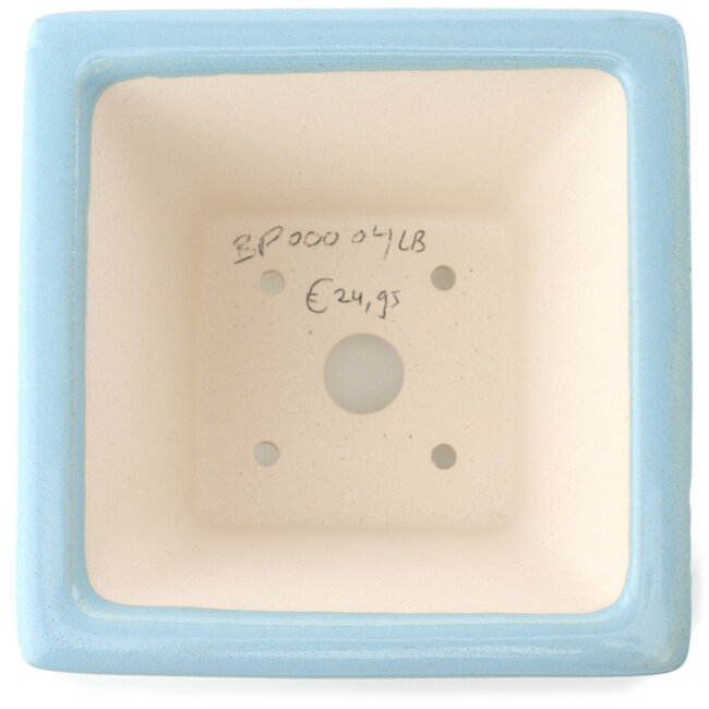 Square light blue bonsai pot by Yixing - 150 x 150 x 90 mm
