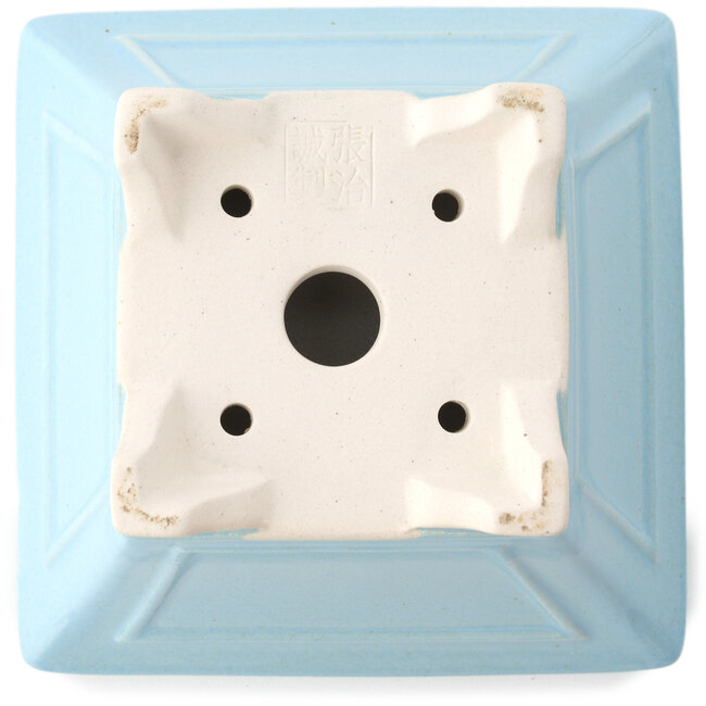 Square light blue bonsai pot by Yixing - 150 x 150 x 90 mm