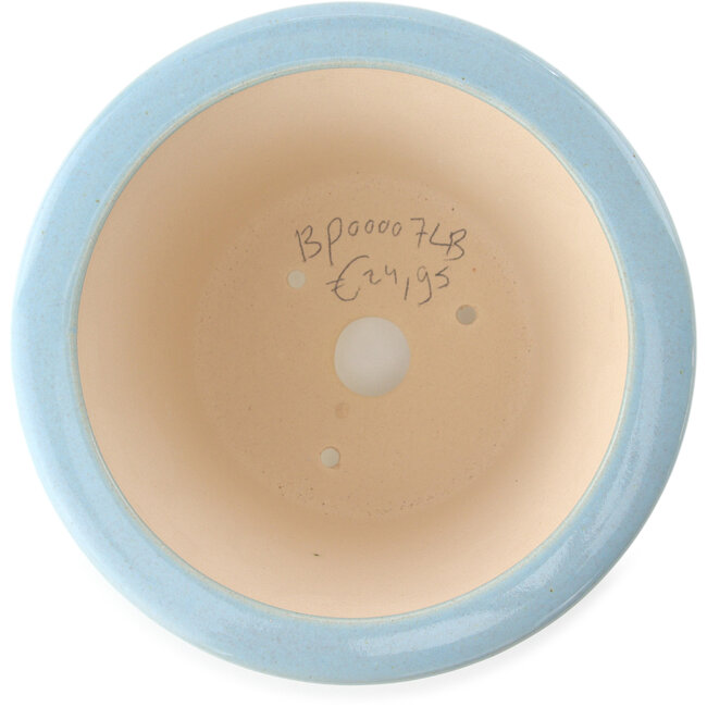 Round light blue bonsai pot by Yixing - 170 x 170 x 110 mm
