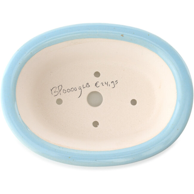 Oval light blue bonsai pot by Yixing - 170 x 130 x 60 mm