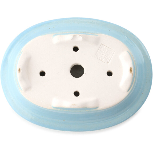 Oval light blue bonsai pot by Yixing - 170 x 130 x 60 mm