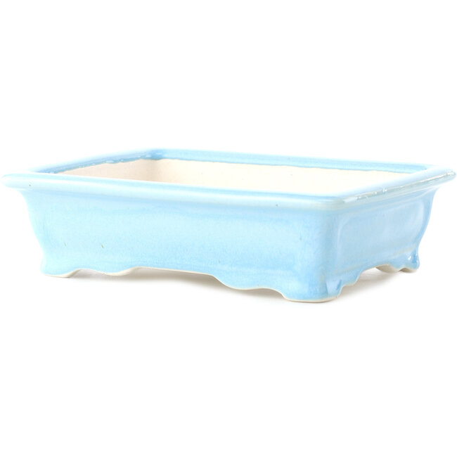 Rectangular light blue bonsai pot by Yixing - 180 x 125 x 60 mm