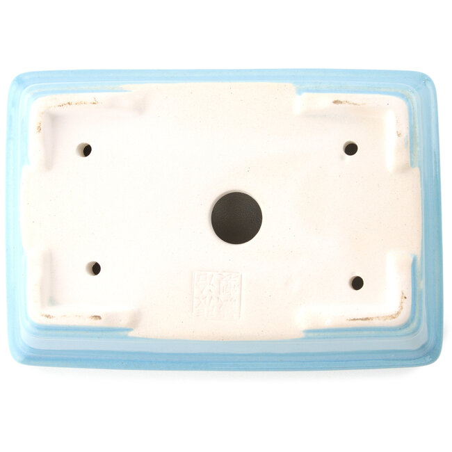 Rectangular light blue bonsai pot by Yixing - 180 x 130 x 50 mm