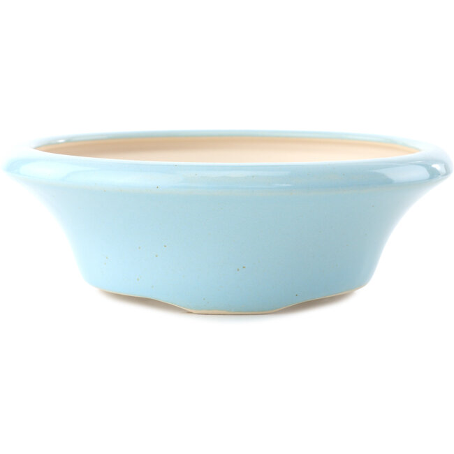 Round light blue bonsai pot by Yixing - 215 x 215 x 75 mm