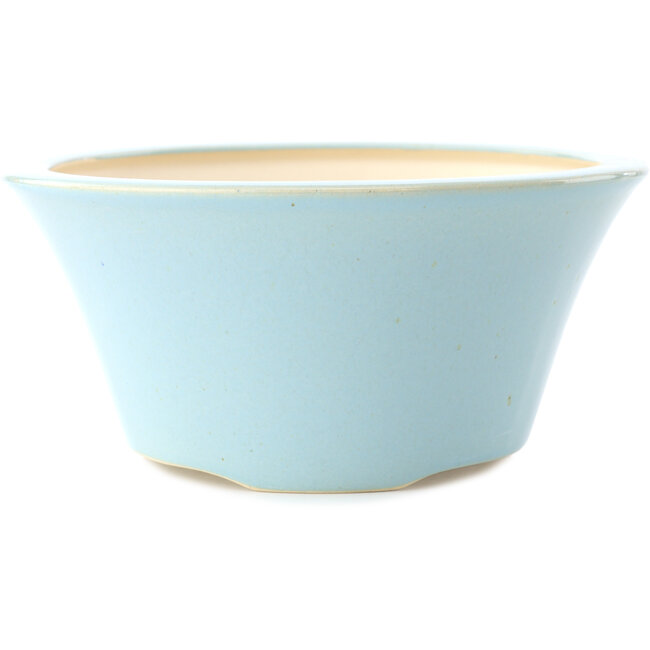 Round light blue bonsai pot by Yixing - 200 x 200 x 95 mm