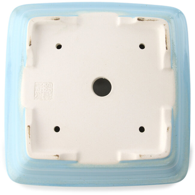 Square light blue bonsai pot by Yixing - 210 x 210 x 65 mm