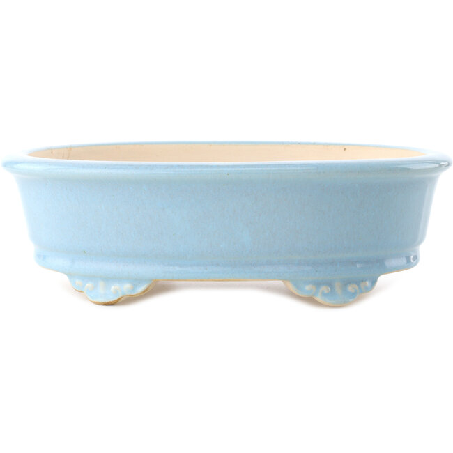 Pot à bonsaï ovale bleu clair par Yixing - 270 x 200 x 80 mm