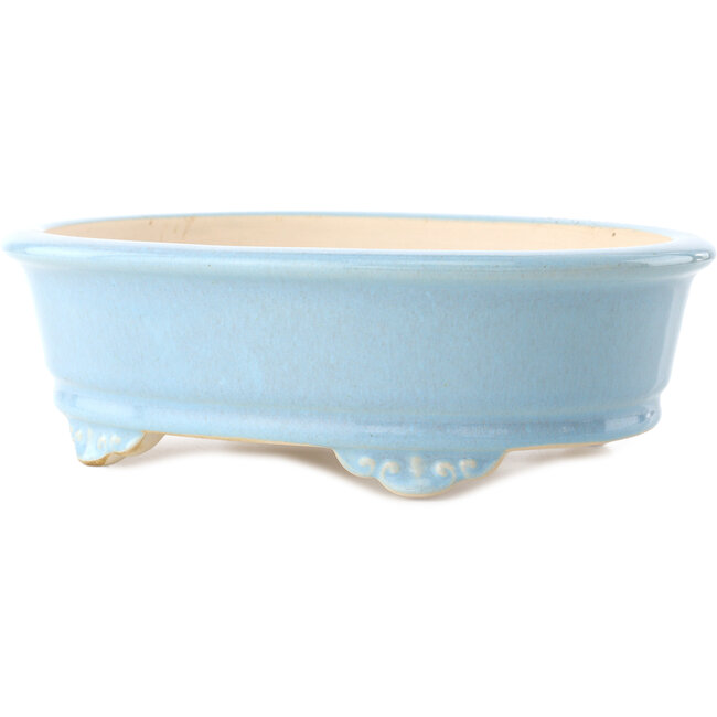 Vaso bonsai ovale azzurro di Yixing - 270 x 200 x 80 mm