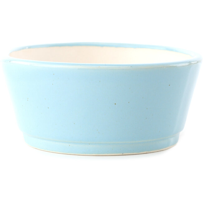 Oval light blue bonsai pot by Yixing - 235 x 185 x 75 mm