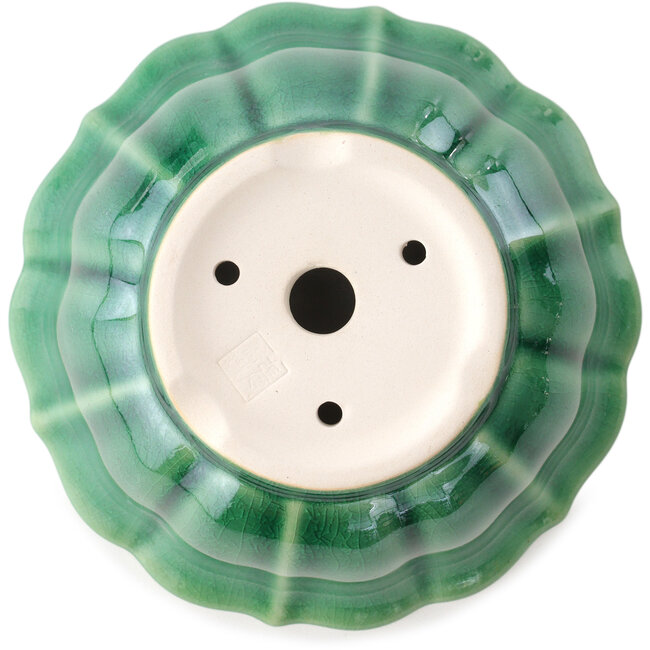 Ronde donkergroene bonsaipot van Yixing - 135 x 135 x 65 mm