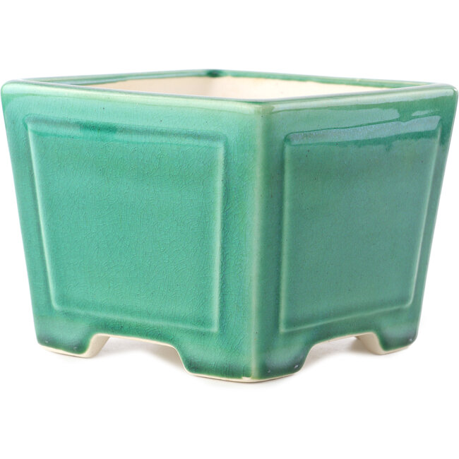 Maceta cuadrada para bonsái verde oscuro de Yixing - 140 x 140 x 110 mm