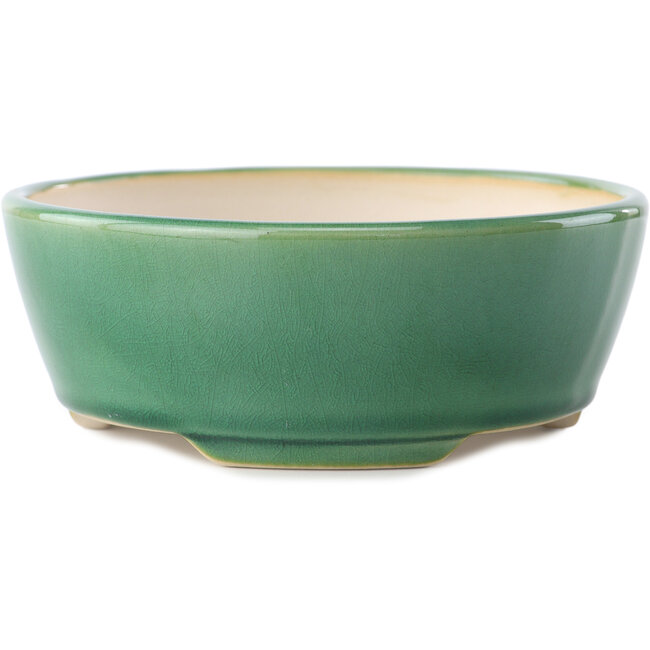 Ronde donkergroene bonsaipot van Yixing - 145 x 145 x 65 mm