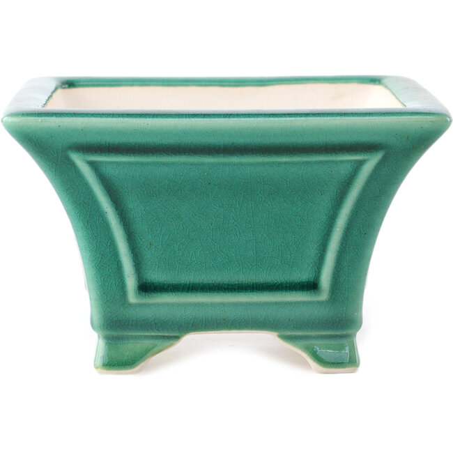 Square dark green bonsai pot by Yixing - 150 x 150 x 90 mm