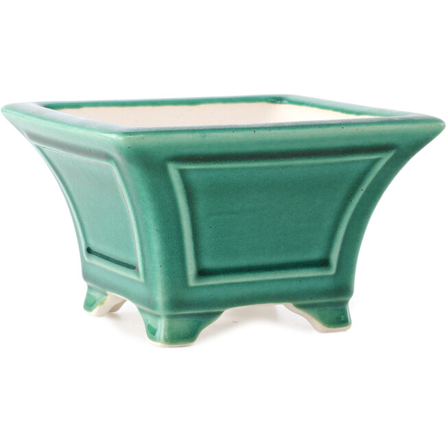 Maceta cuadrada para bonsái verde oscuro de Yixing - 150 x 150 x 90 mm