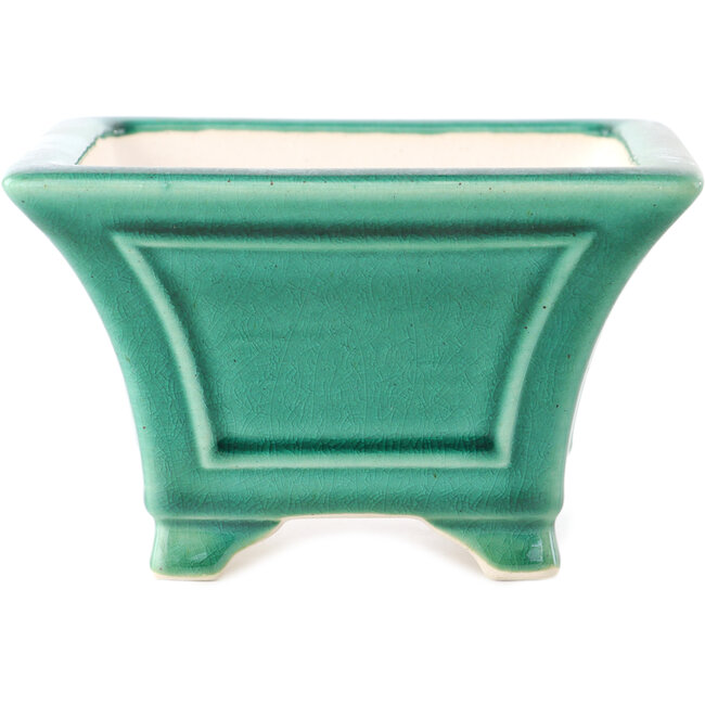 Square dark green bonsai pot by Yixing - 150 x 150 x 90 mm