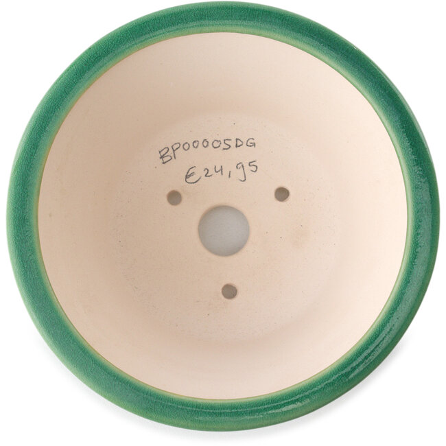 Ronde donkergroene bonsaipot van Yixing - 135 x 135 x 65 mm