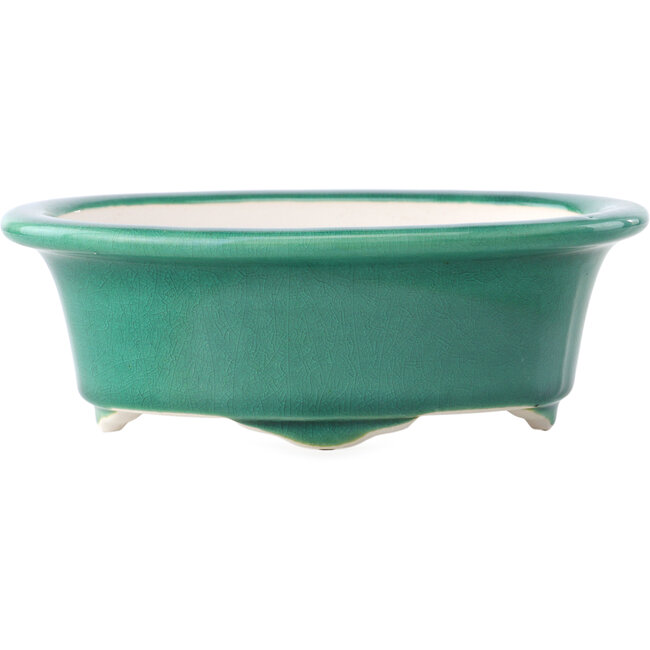 Pot à bonsaï ovale vert foncé par Yixing - 170 x 130 x 60 mm
