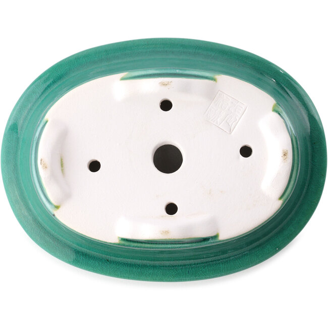 Pot à bonsaï ovale vert foncé par Yixing - 170 x 130 x 60 mm