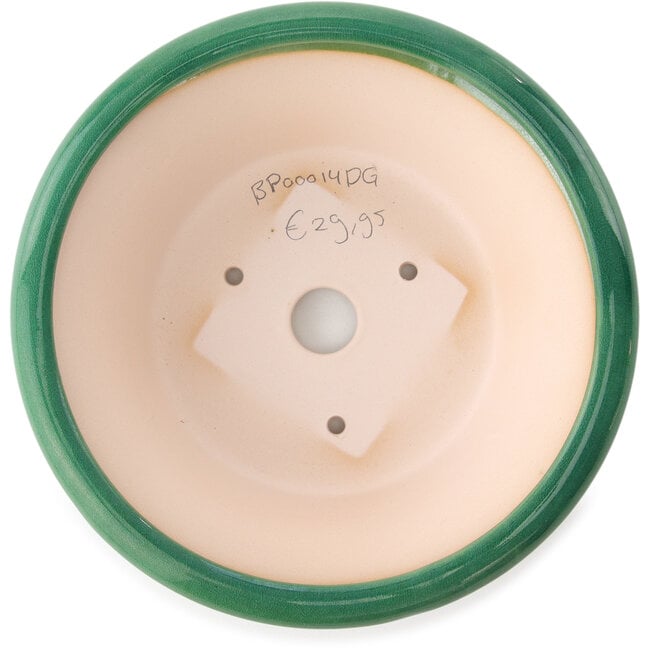 Runder dunkelgrüner Bonsai-Topf von Yixing - 215 x 215 x 75 mm