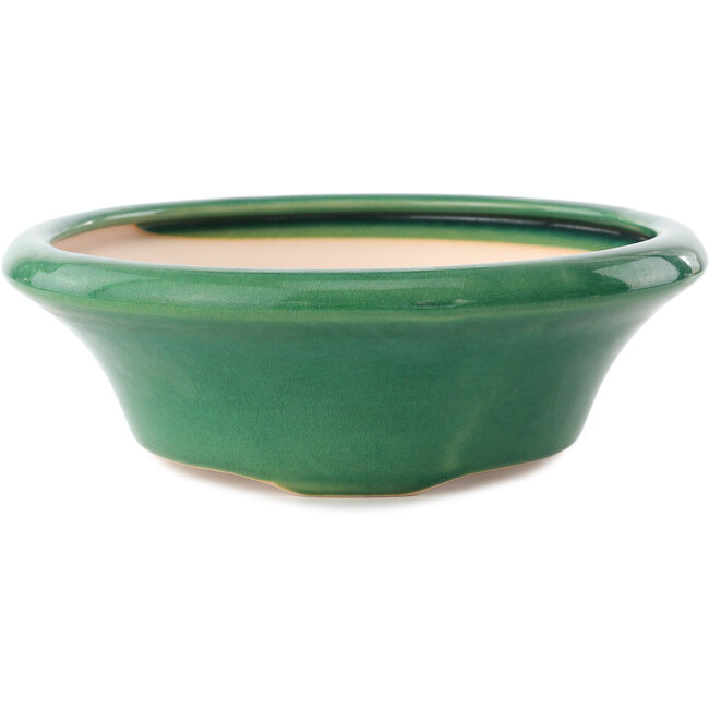 Round dark green bonsai pot by Yixing - 215 x 215 x 75 mm