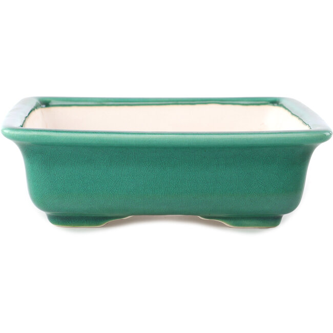 Square dark green bonsai pot by Yixing - 210 x 210 x 65 mm