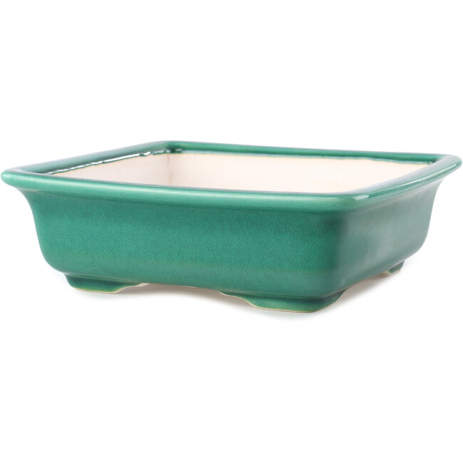 Square dark green bonsai pot by Yixing - 210 x 210 x 65 mm