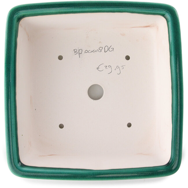 Vierkante donkergroene bonsaipot van Yixing - 210 x 210 x 65 mm