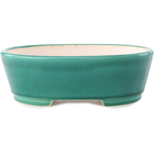 Pot à bonsaï ovale vert foncé par Yixing - 235 x 185 x 75 mm