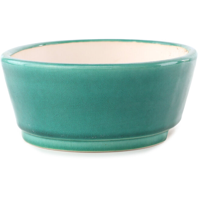 Oval dark green bonsai pot by Yixing - 235 x 185 x 75 mm