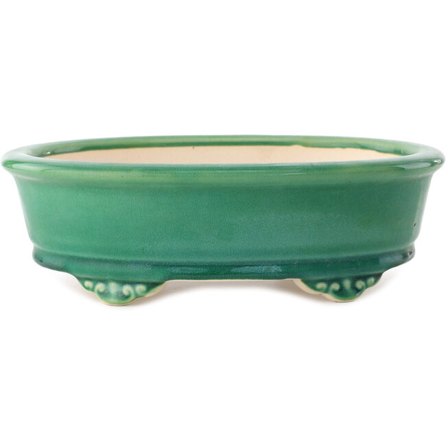 Pot à bonsaï ovale vert foncé par Yixing - 270 x 200 x 80 mm