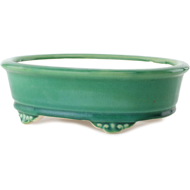 Maceta ovalada para bonsái verde oscuro de Yixing - 270 x 200 x 80 mm
