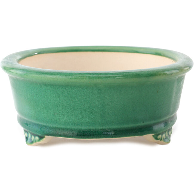 Oval dark green bonsai pot by Yixing - 270 x 200 x 80 mm