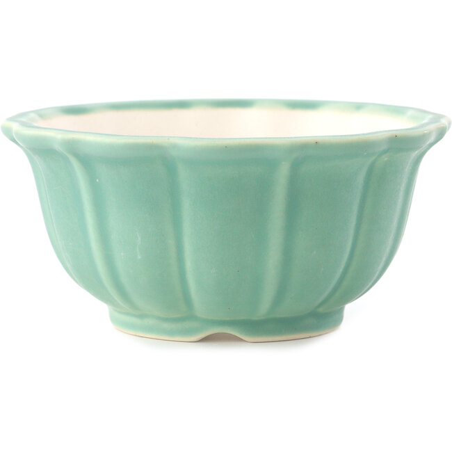 Round medium green bonsai pot by Yixing - 135 x 135 x 65 mm